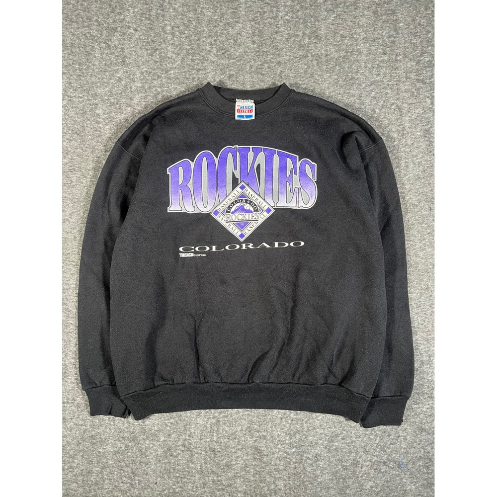 Vintage Colorado Rockies 1993 MLB Black Crewneck Sweater Large Trench Ultra USA